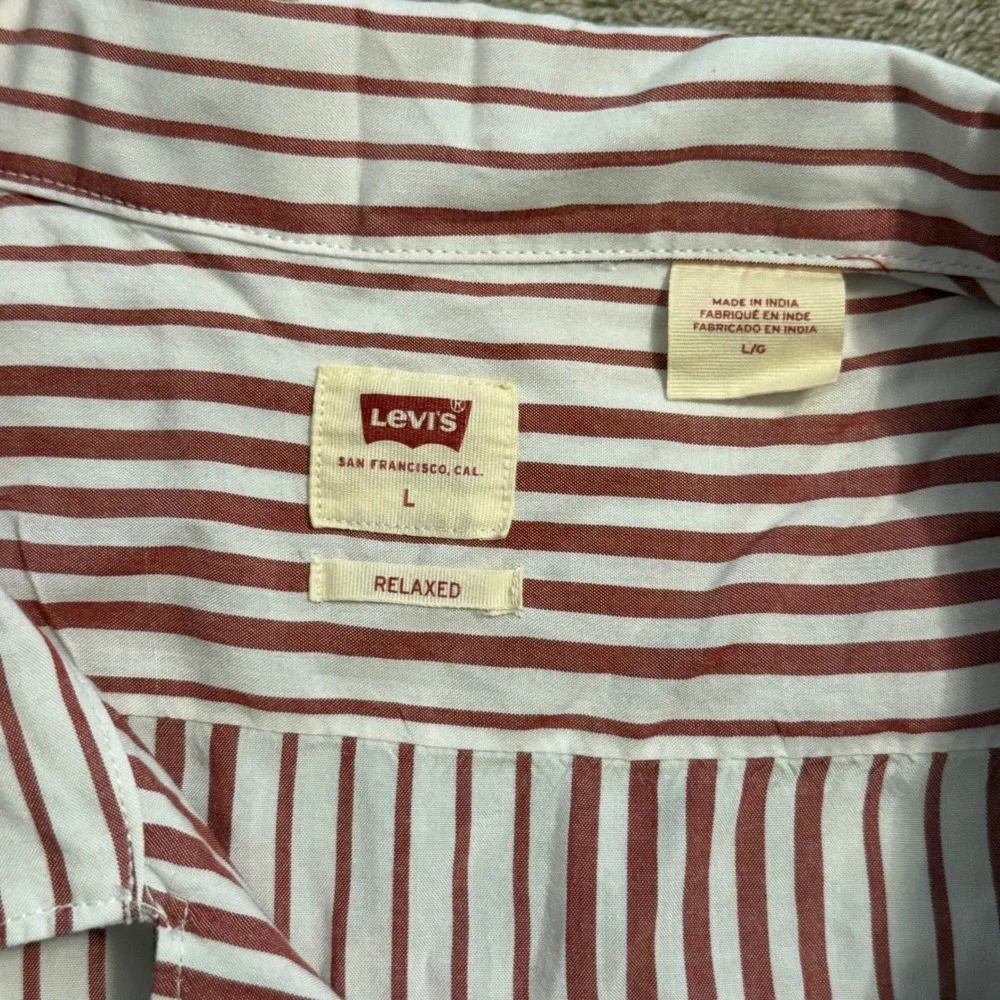 Levis Classic Camper Relaxed Fit Shirt Mens Large Red White Striped NWT viscose